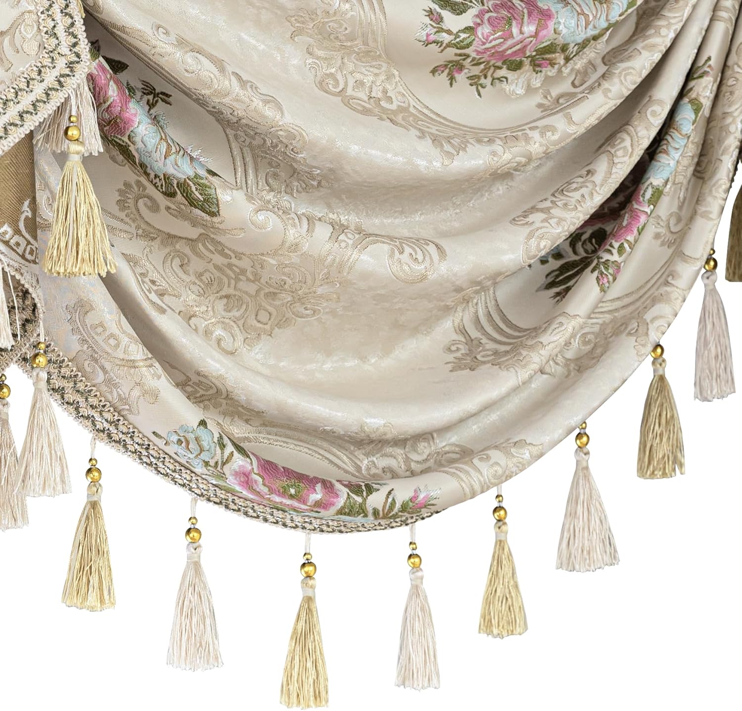 Loom and Mill Pearly Beige Jacquard Valance with Tassels