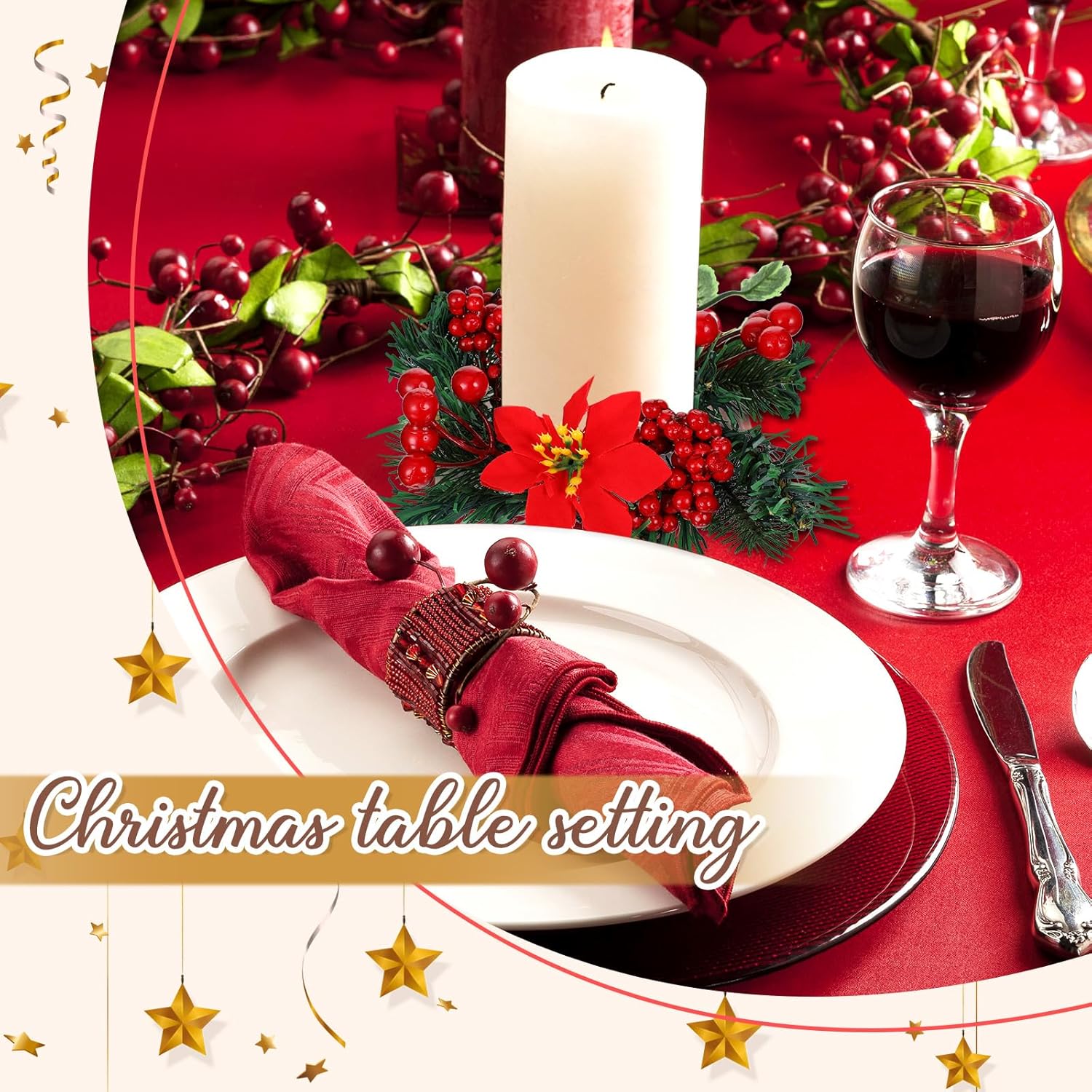 Yilloog 8 Piece Christmas Candle Wreath Holder Rings Set