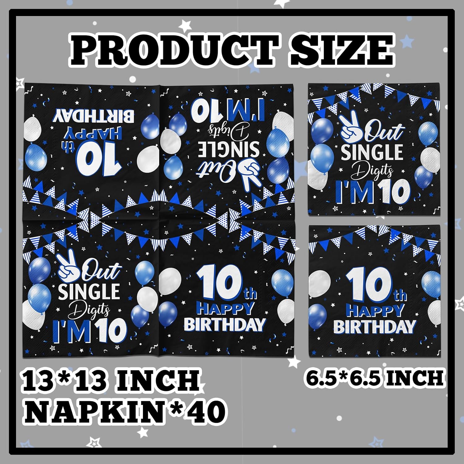 10th Birthday Napkins for Boys 40pcs Double Digits Decorations