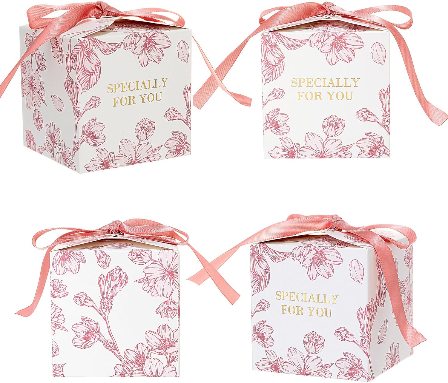 Yoption 50pcs Cherry Blossom Wedding Favor Boxes with Ribbons