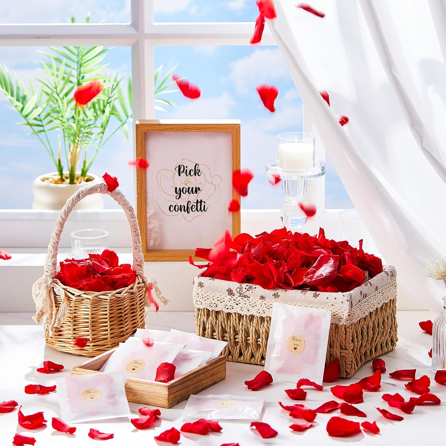 Suncalla Biodegradable Confetti Red Rose Petals 60 Pcs Wedding Decor