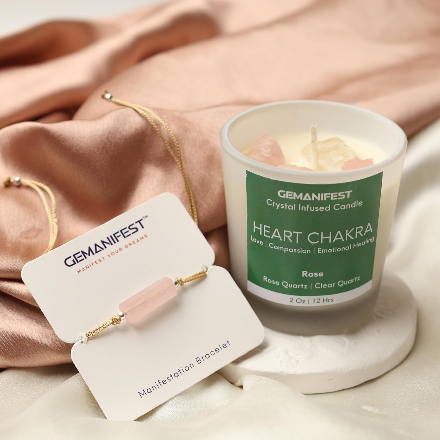 Heart Chakra Candle with Rose Quartz and Rose Scent