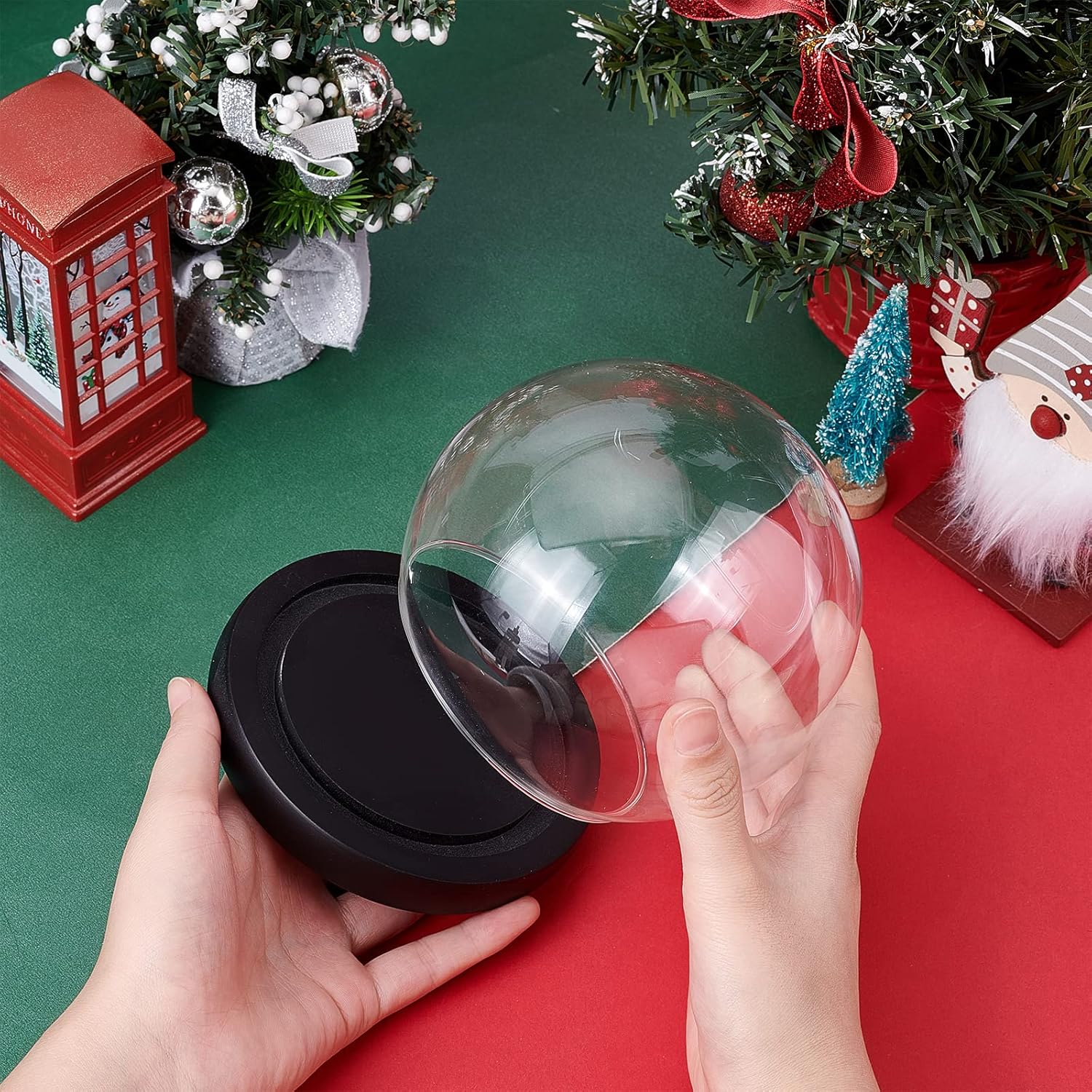 PH PandaHall Clear Glass Dome Cloche with Black Wood Base