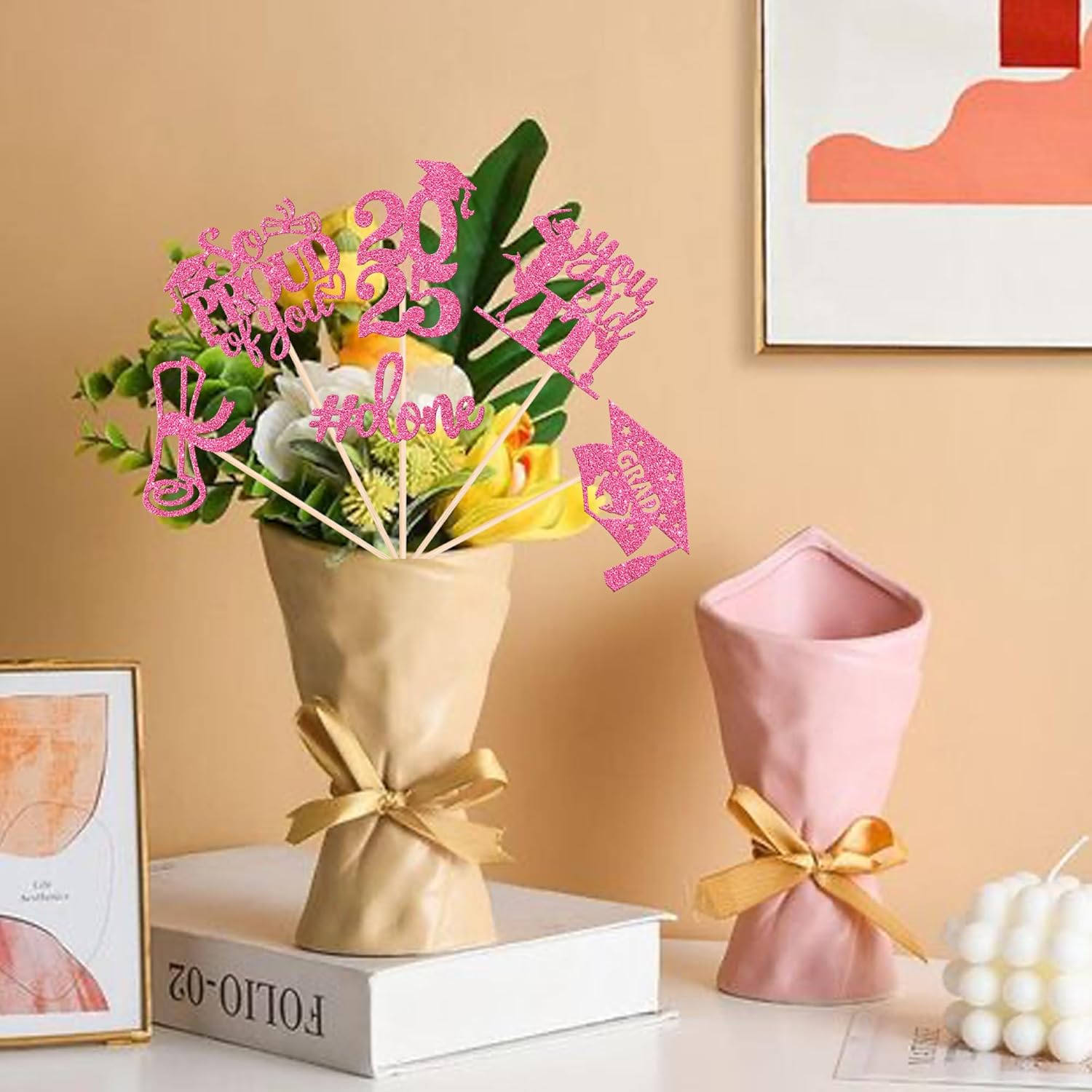 2025 Graduation Centerpiece Sticks with Glitter Pink
