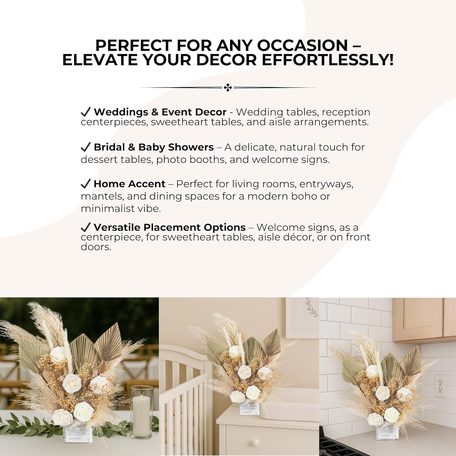 Handmade Pampas Grass Centerpiece Ivory