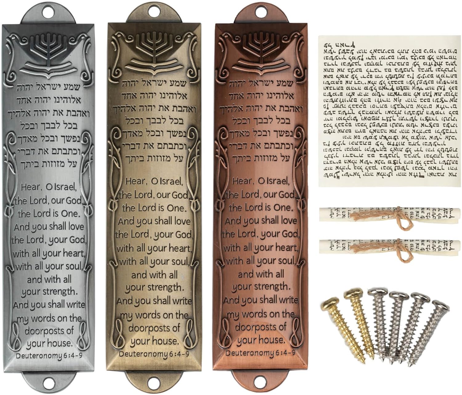 Exselens Mezuzah Set of 3 with Scroll and Mount