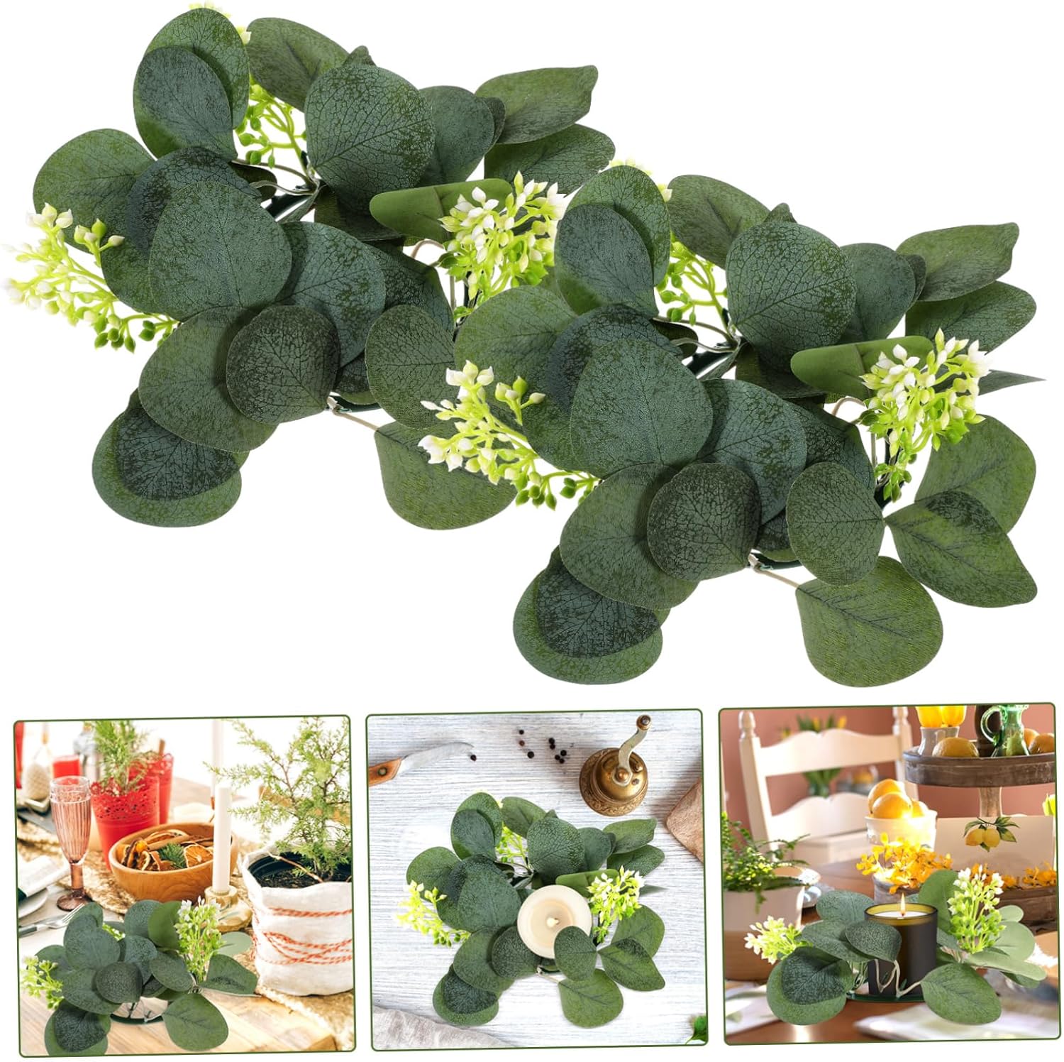 PRETYZOOM Artificial Eucalyptus Candle Wreaths 2pcs