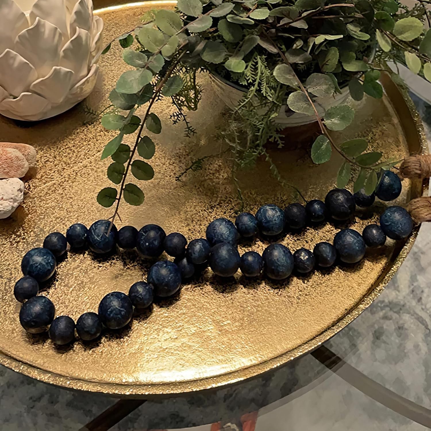 Handcrafted Rustic Blue Wooden Beads Garland with Tassel