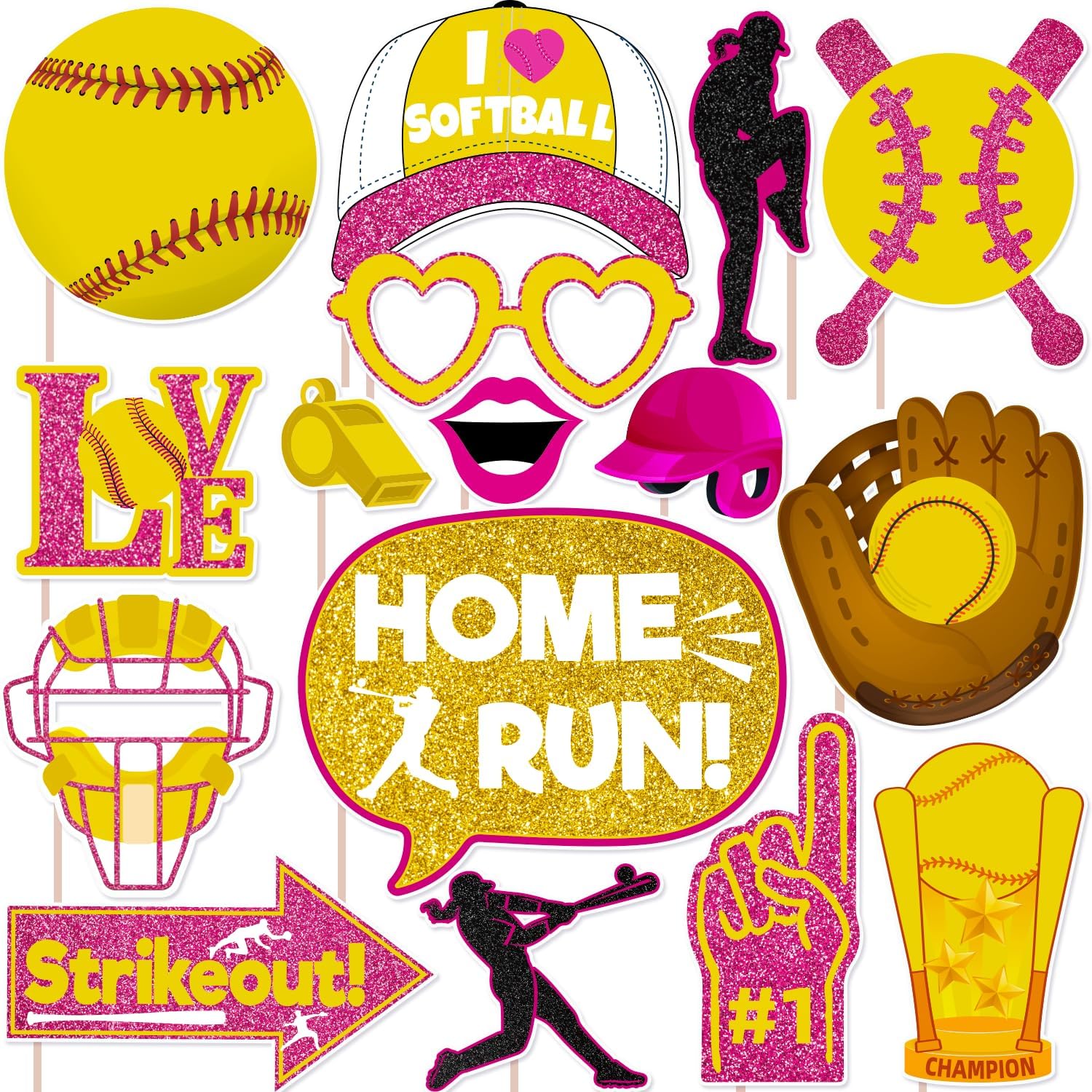 Softball Themed Photo Booth Props Set for Birthday Parties
