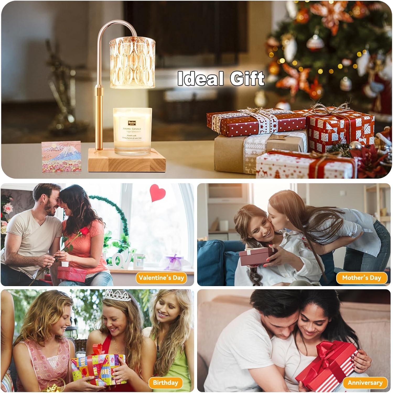 Candle Warmer Lamp with 3 Bulbs Adjustable Height Dimmable Timer Function