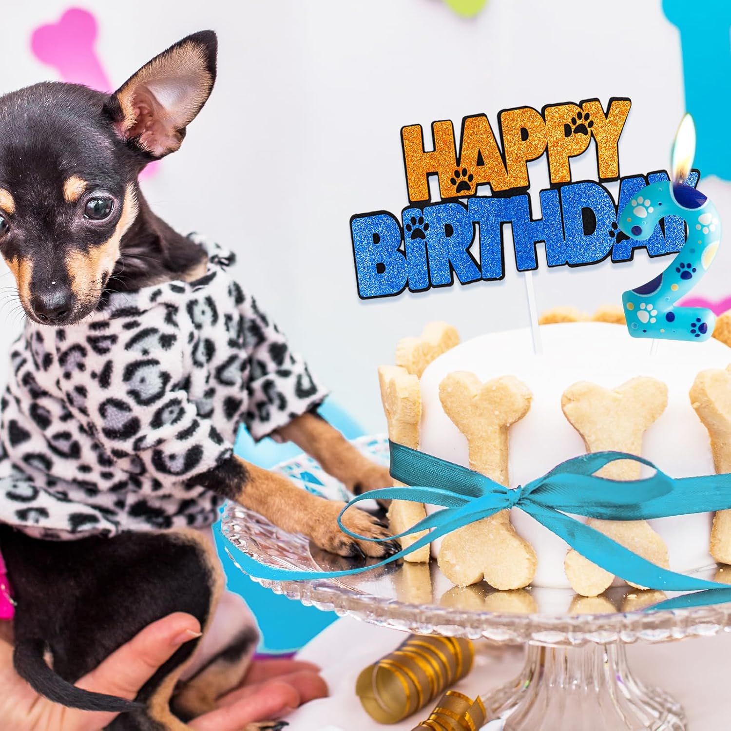 Dog Paw 5th Birthday Cake Decorations with Candles and Toppers