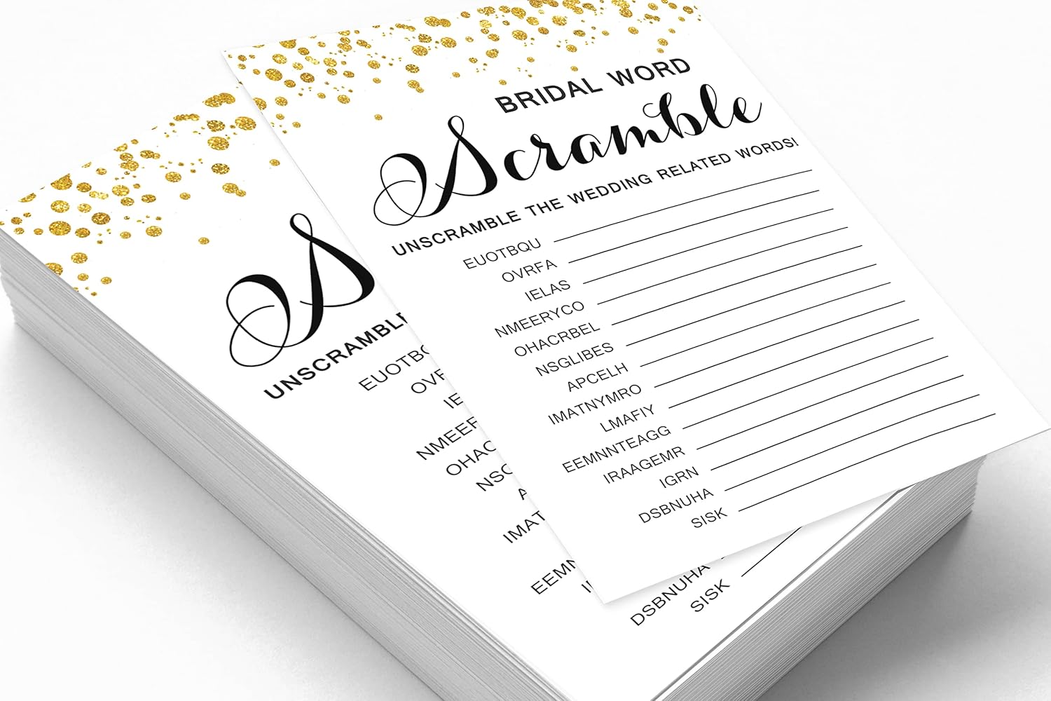 50-Pack Wedding Word Scramble Bridal Shower Game Cards
