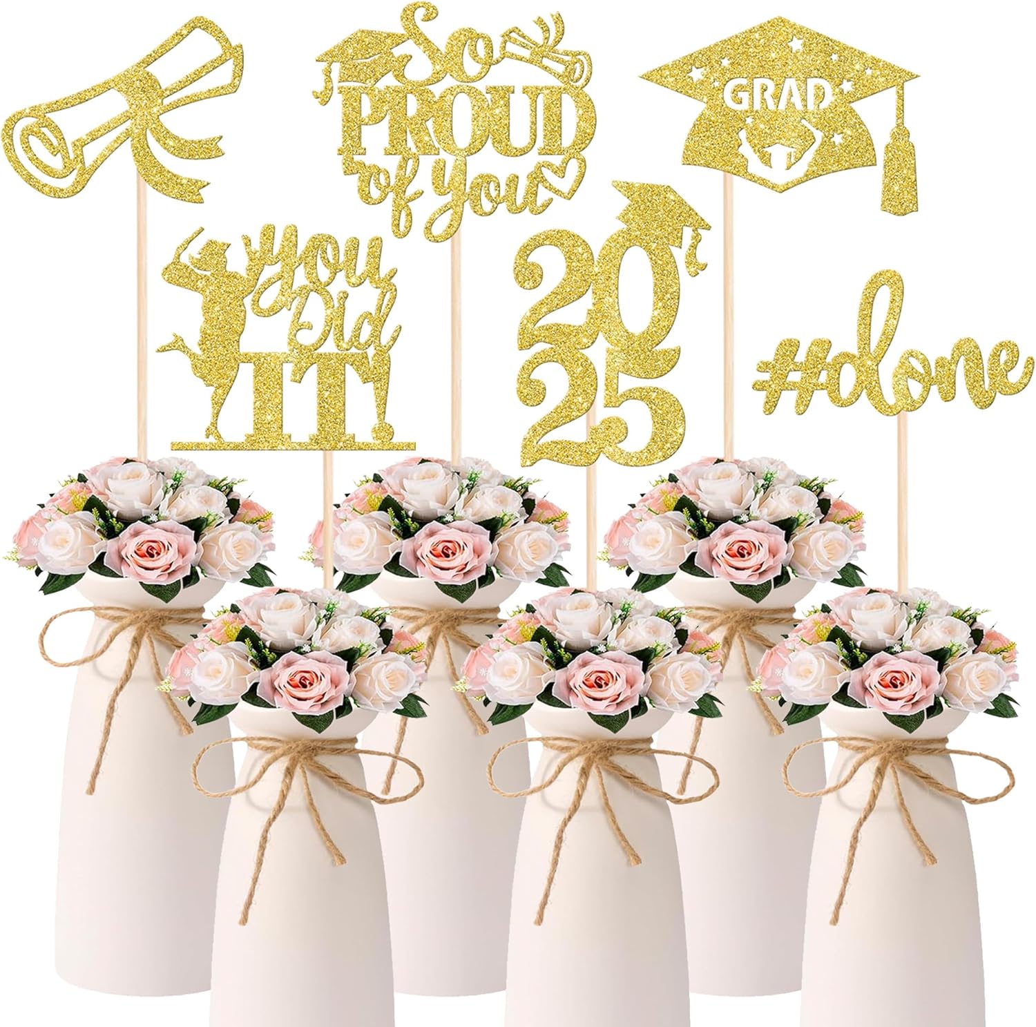 Gold Glitter Graduation Centerpiece Sticks 12 Pack