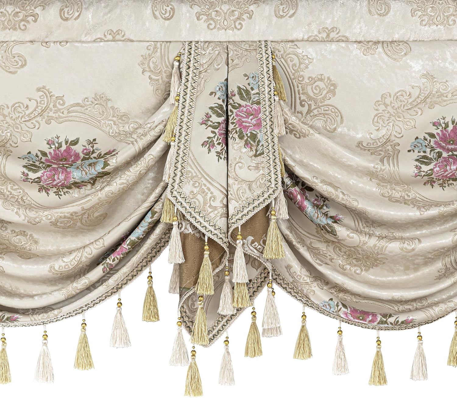 Loom and Mill Pearly Beige Jacquard Valance with Tassels