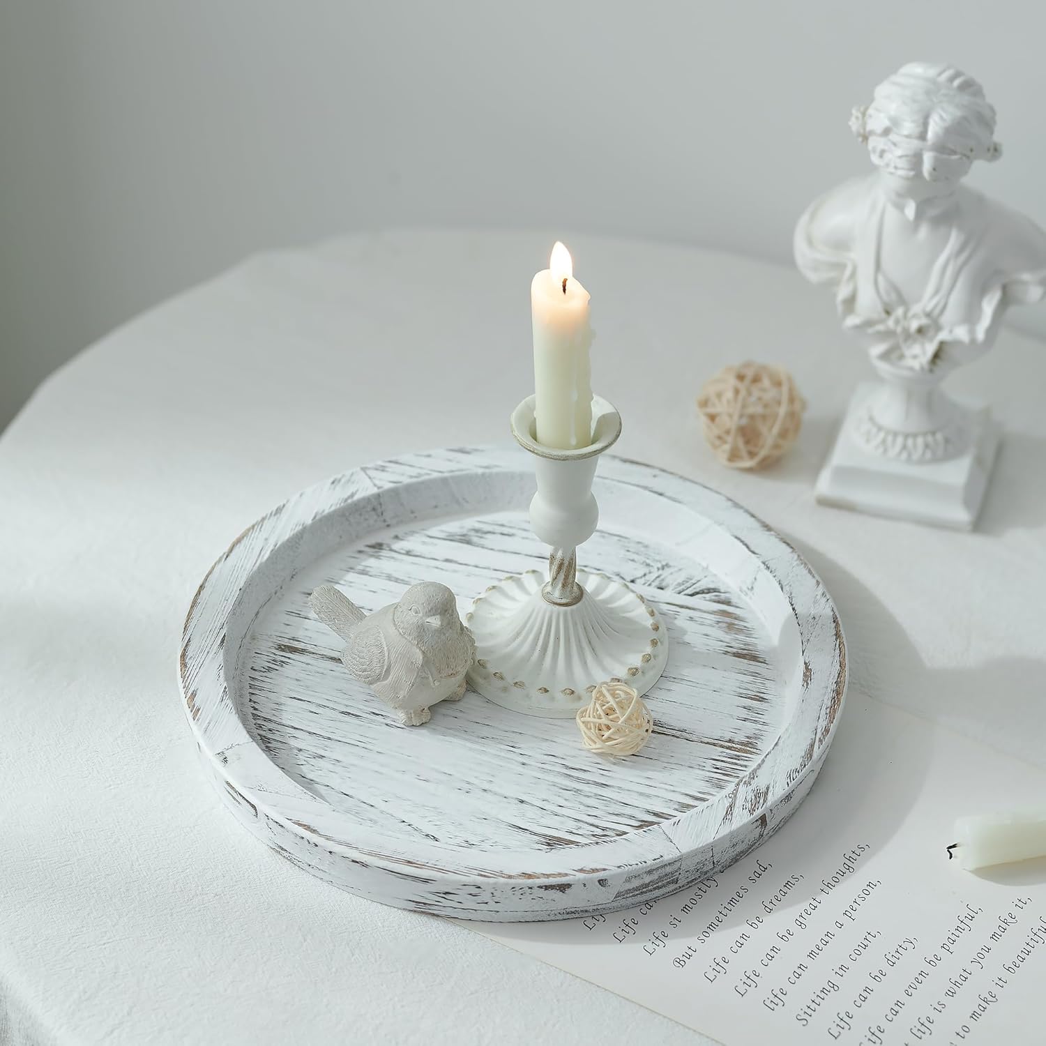 Hanobe Round Wooden Candle Plate Holder Tray