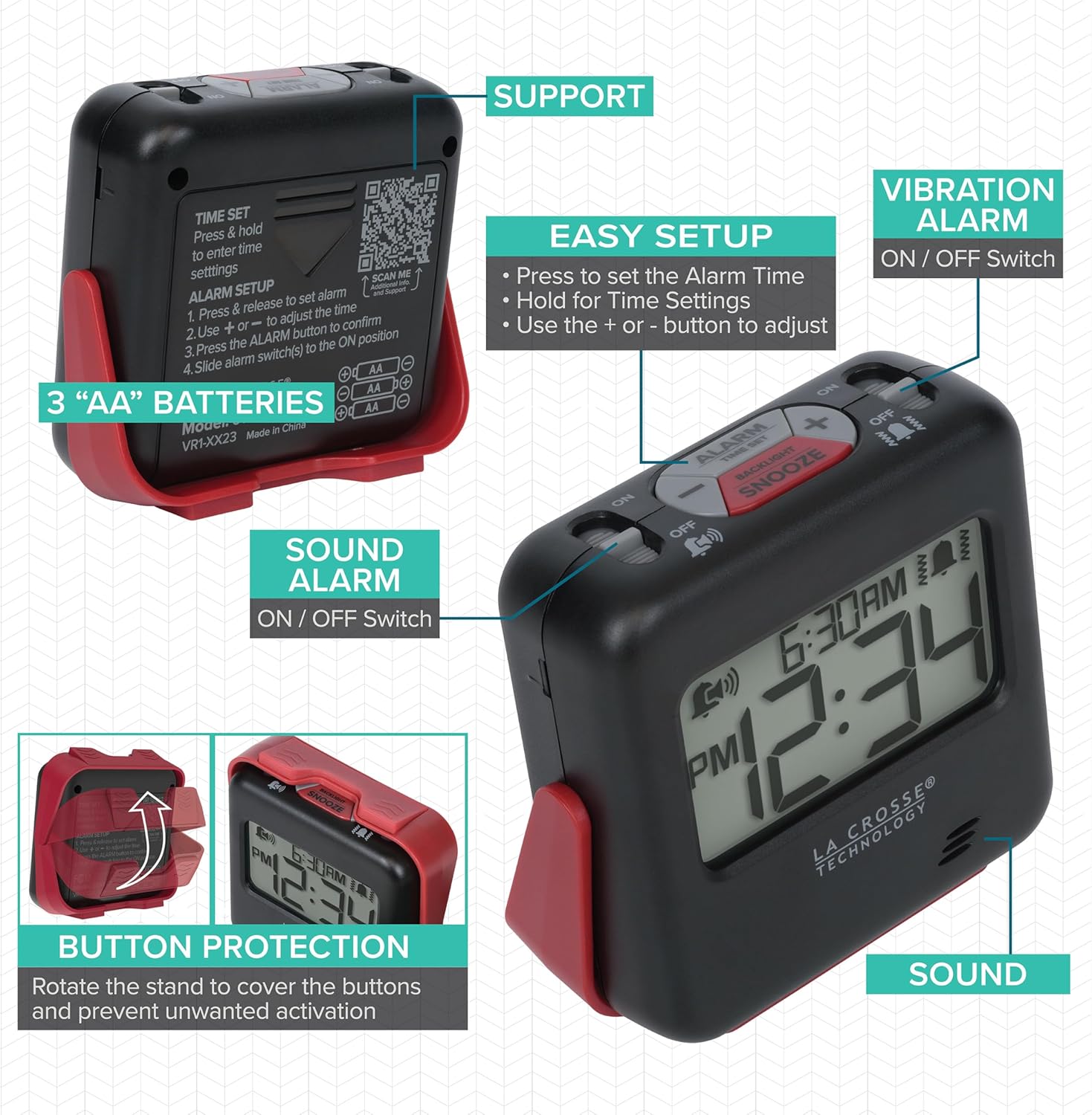 La Crosse Technology Buzz Digital Alarm Clock with Vibration and Loud Sound