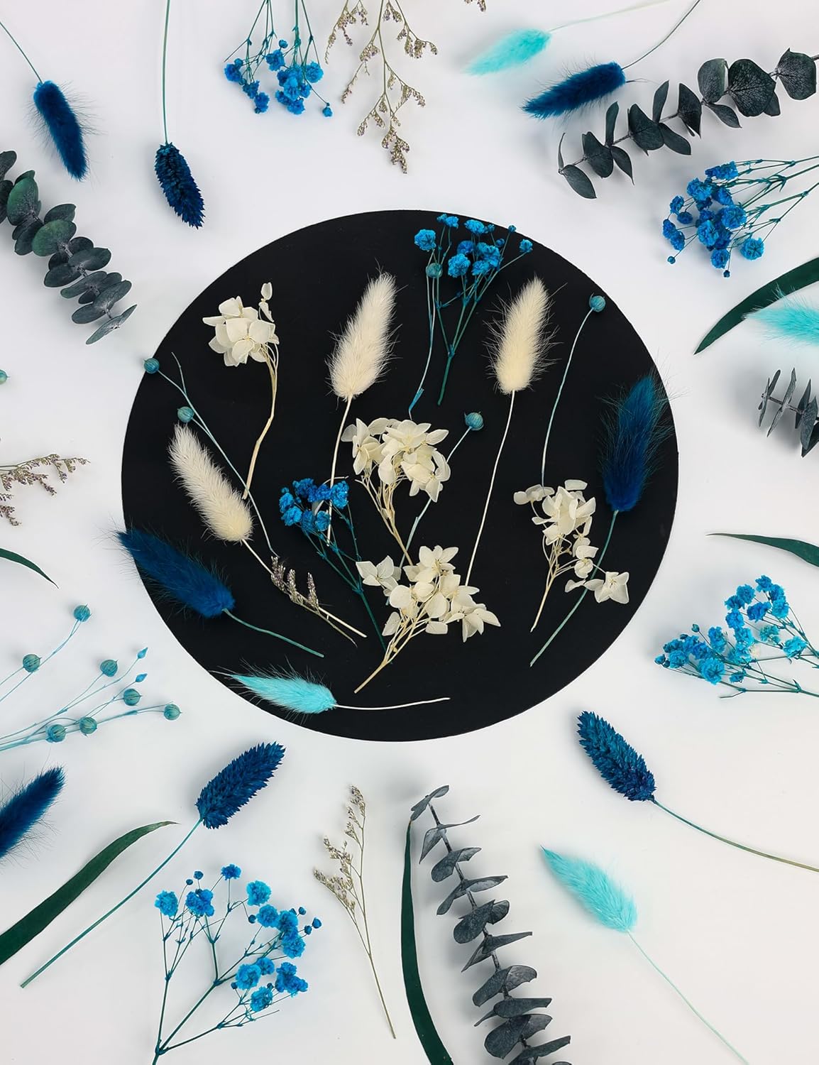 DIY Peacock Blue Dried Flower Set with Stems