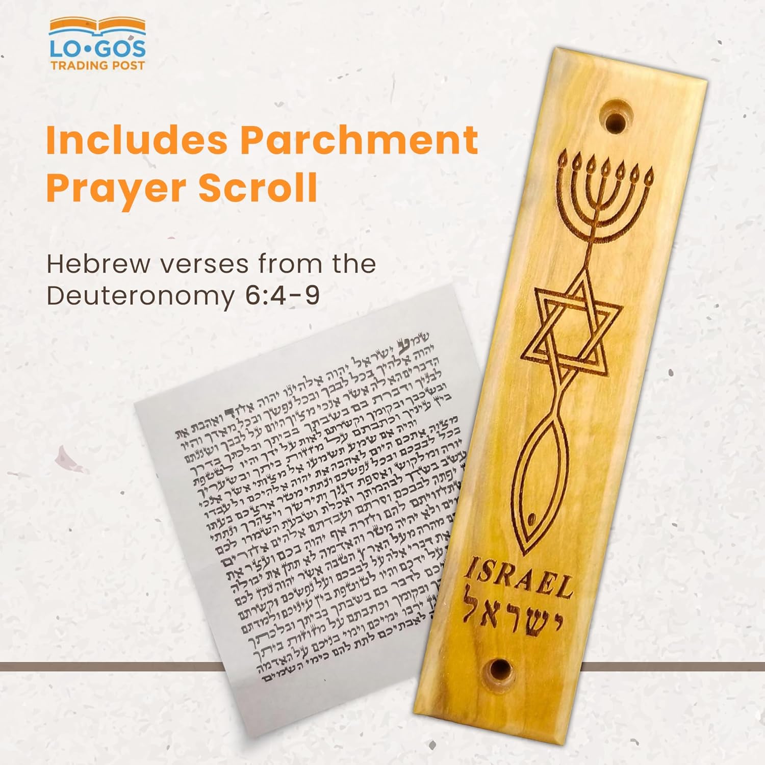 Olive Wood Mezuzah with Scroll from Israel