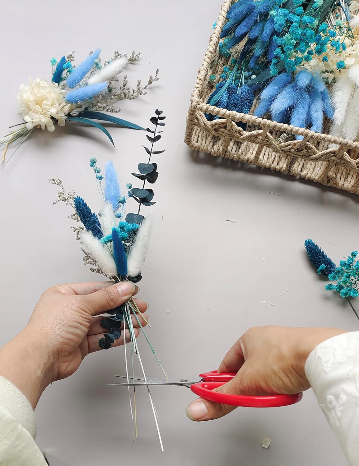 DIY Peacock Blue Dried Flower Set with Stems