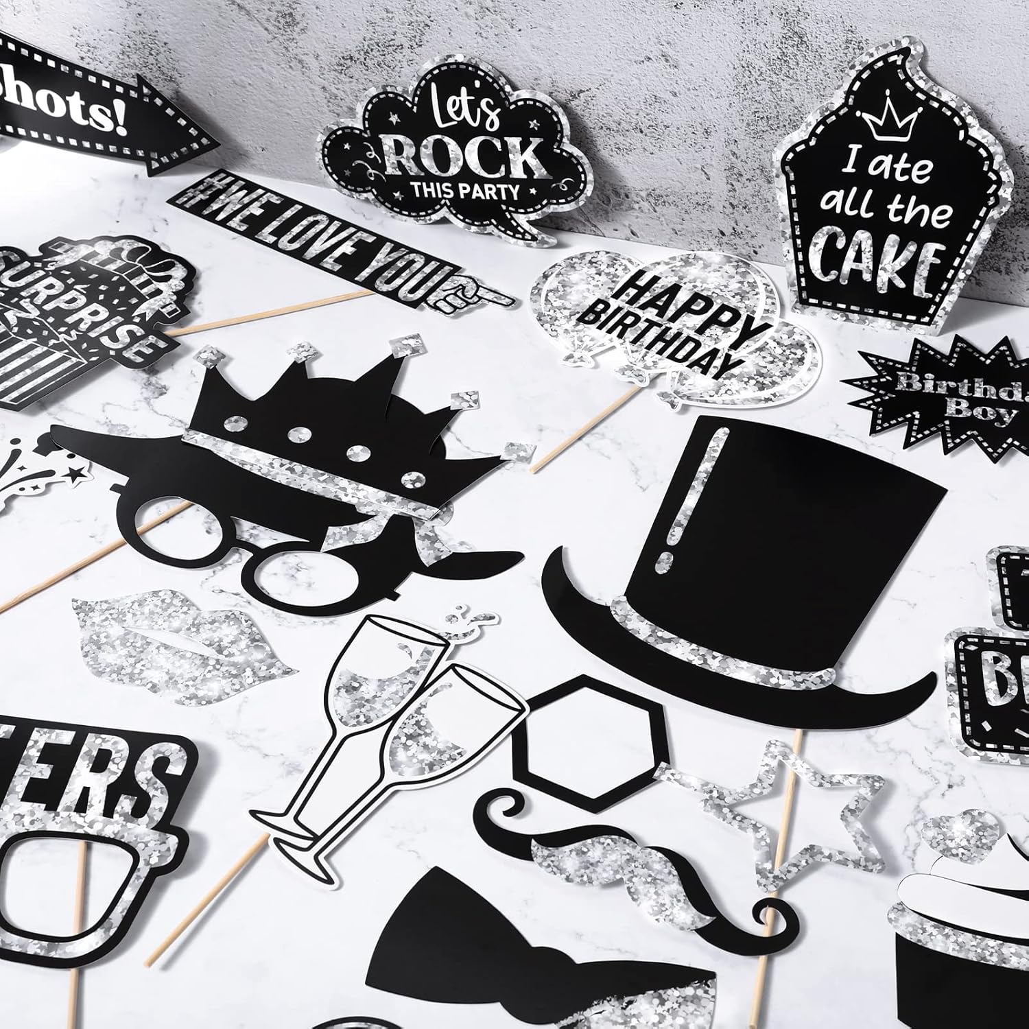 Outus 36 Pcs Birthday Photo Booth Props Kit