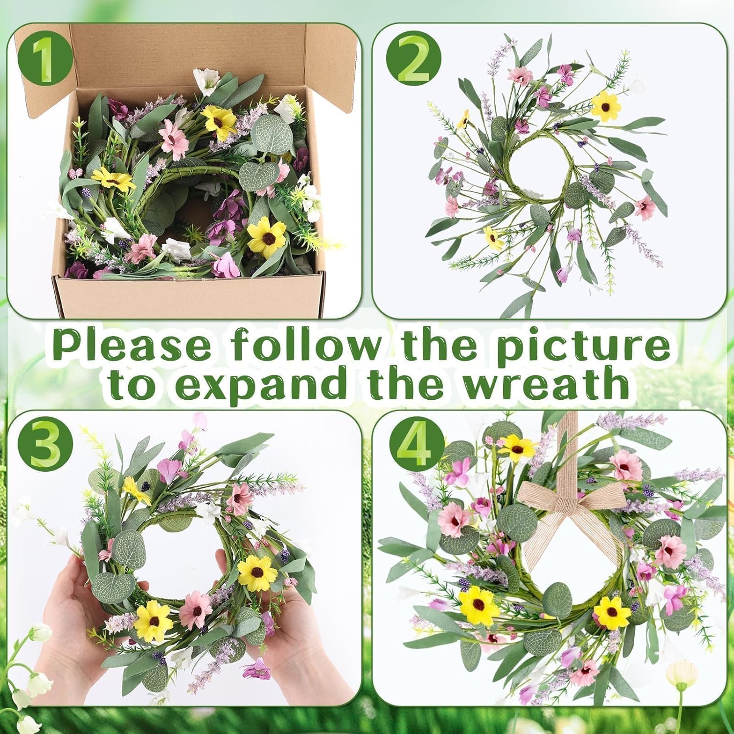 6 Pcs Spring Summer Artificial Flowered Swag Wreaths