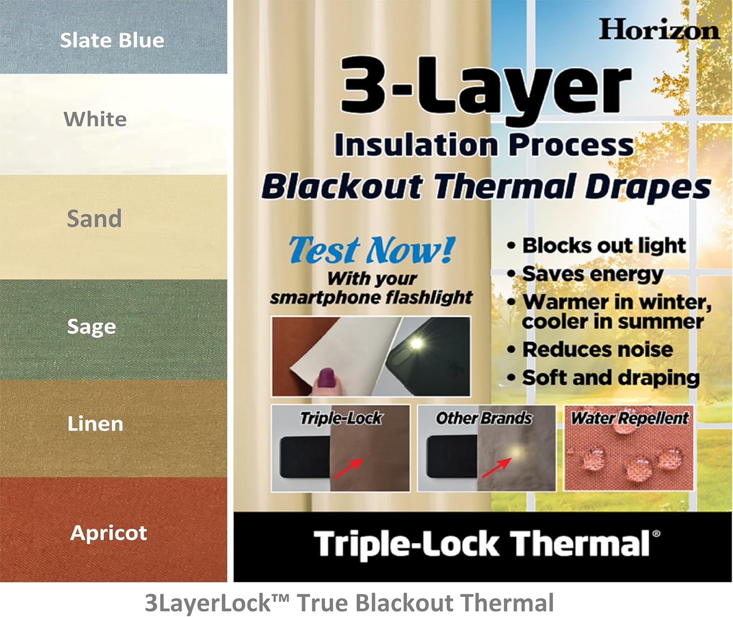 Todays Curtain Horizon 3 Layer Lock Blackout Thermal Swag 38 Inch