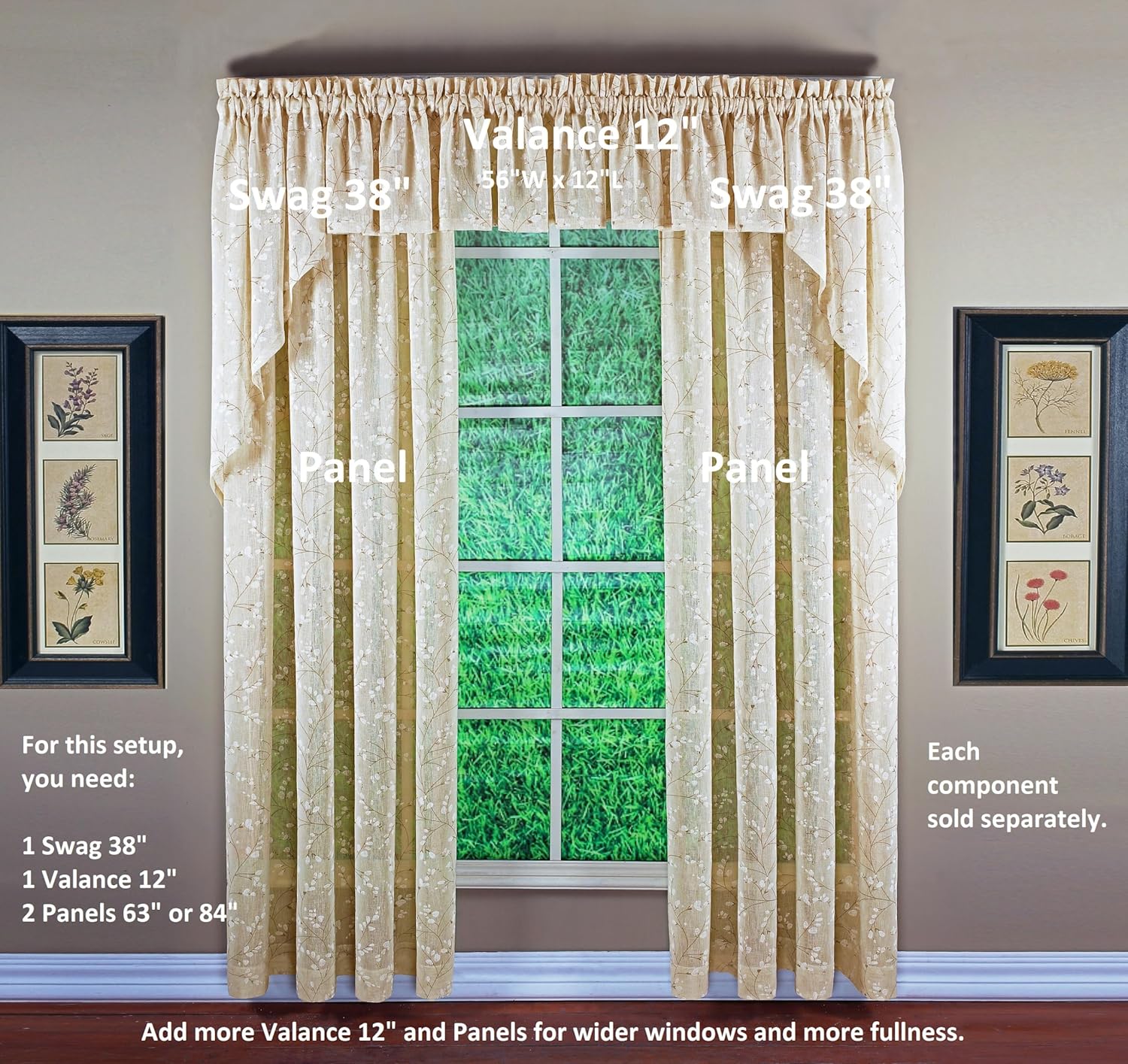 Todays Curtain Willow Faux Linen Print Swag 38 Inch Pair