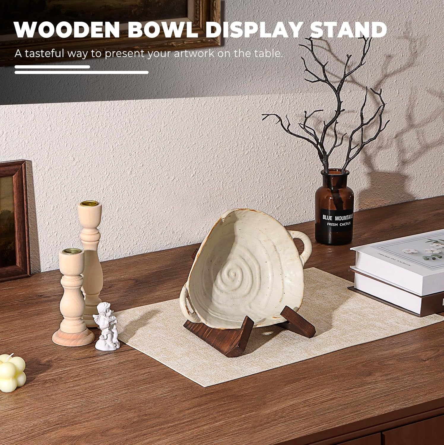 PUERSI Wooden Bowl Display Stand 45 Inch Bowl Holder