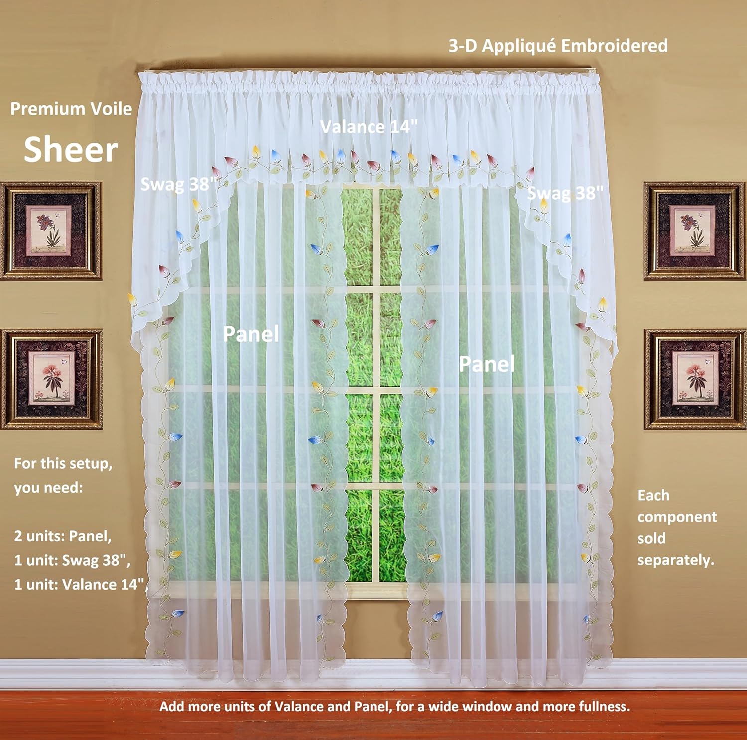 Todays Curtain Vineyard 3-D Appliqu Valance 38 White