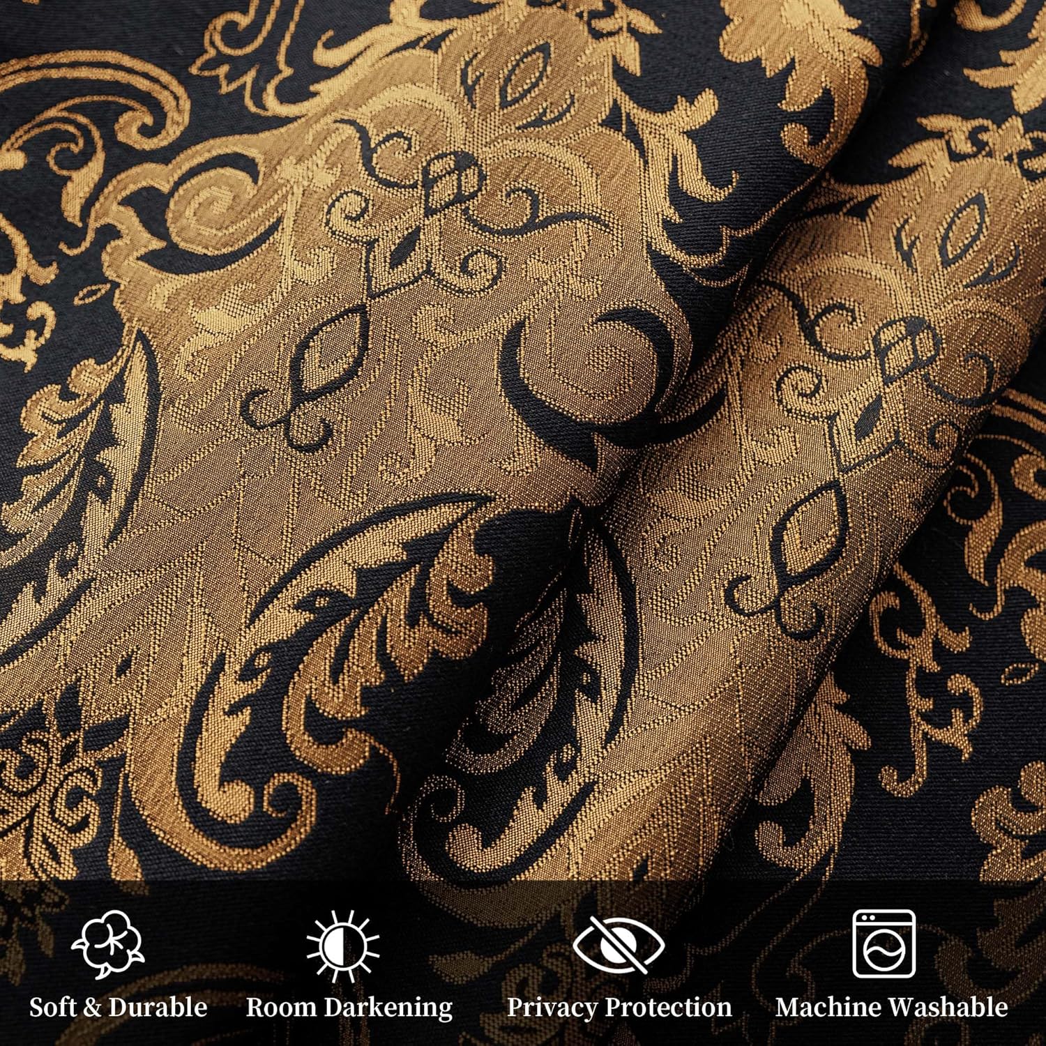 Loom and Mill Luxury Waterfall Valance 59 Inch Black Damask Swag