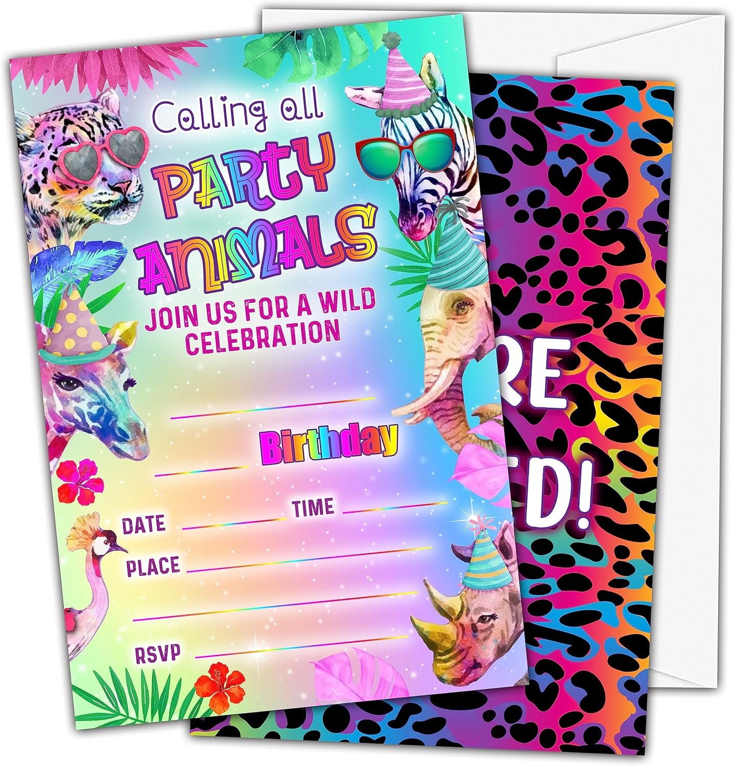Rainbow Cheetah Birthday Invites for Kids