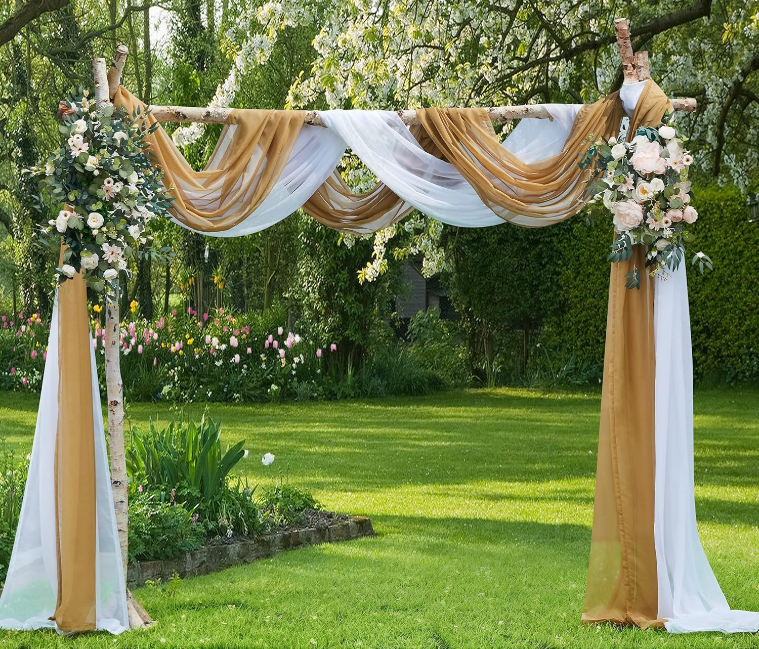 Warm Home Designs Extra Long Caramel Gold Sheer Window Scarf