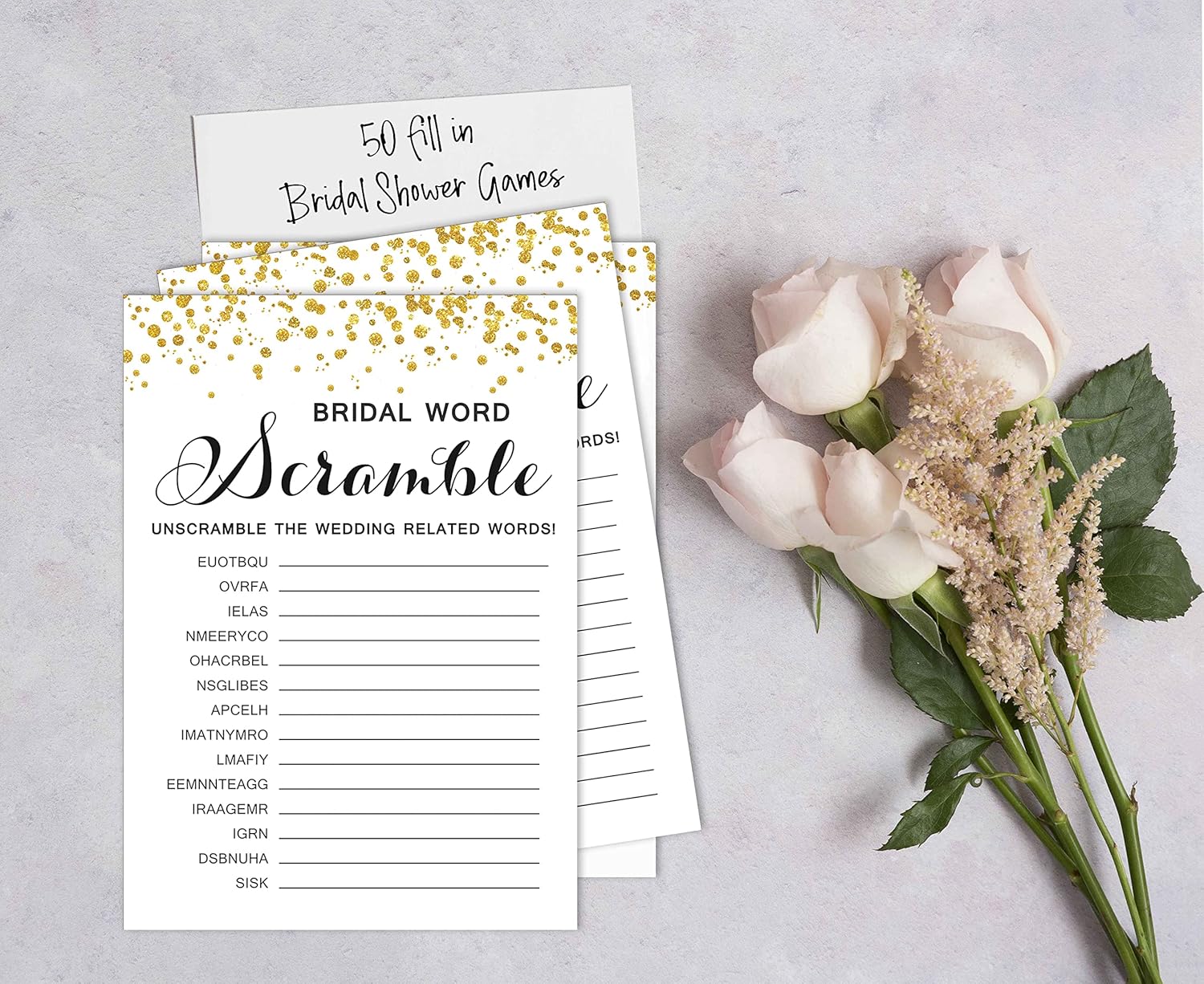 50-Pack Wedding Word Scramble Bridal Shower Game Cards