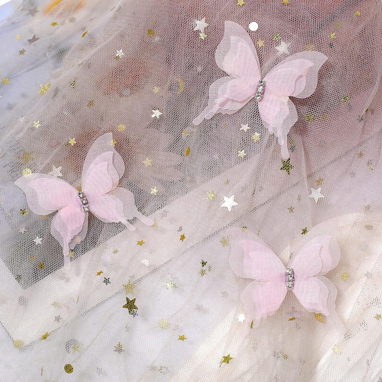 SUQ I OME 12pcs White Organza Pink Butterfly Curtain Decor