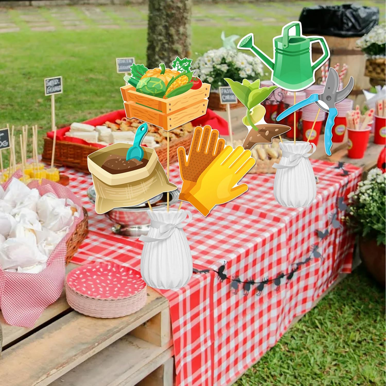 21Pcs Garden Tool Centerpiece Sticks for Birthday Party Decorations