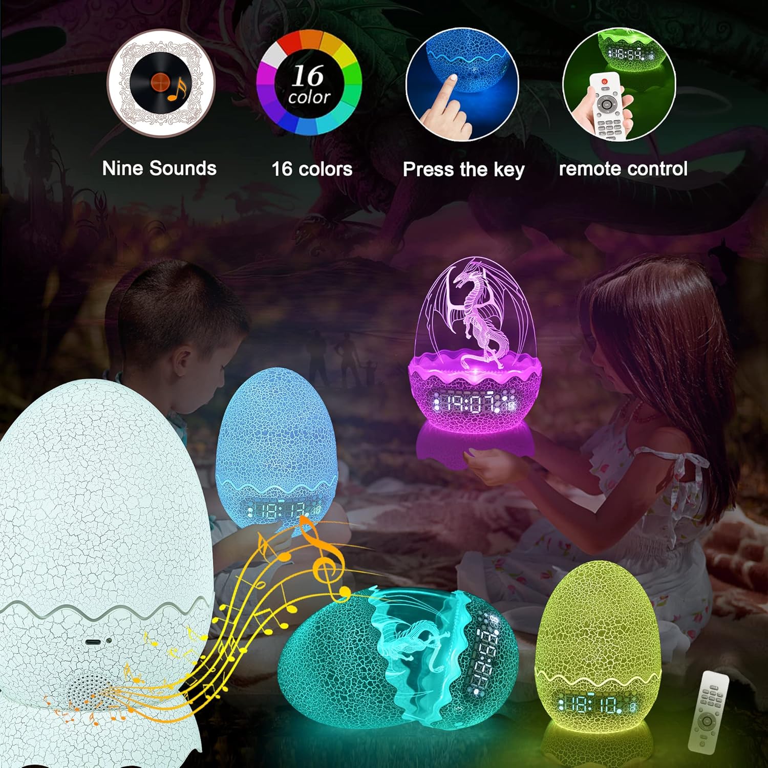Unique Dragon Egg Digital Clock with Alarm and Bluetooth Speaker
