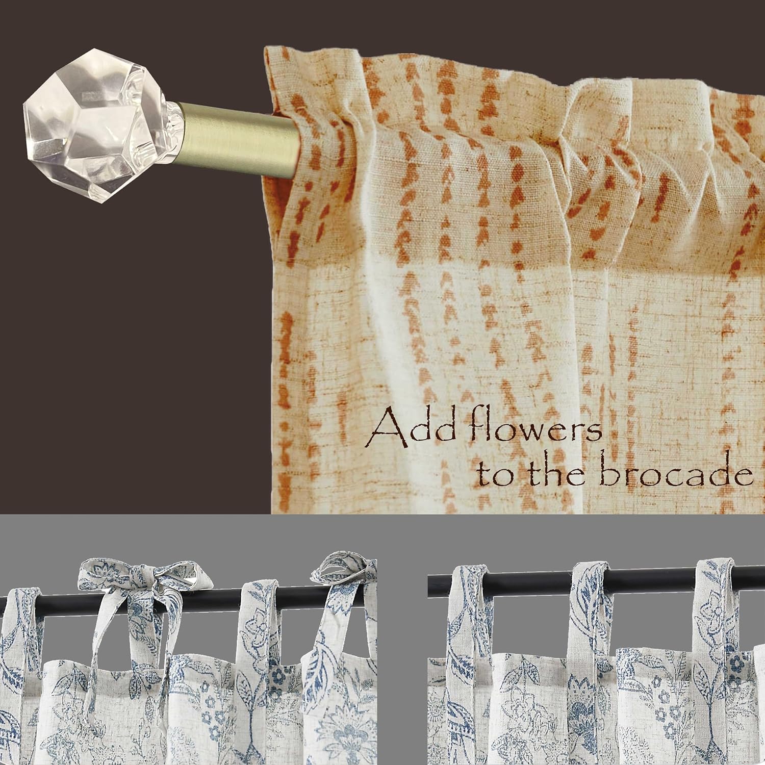 38 Sash Curtain Rods with Clear Crystal Finials 2 Pack
