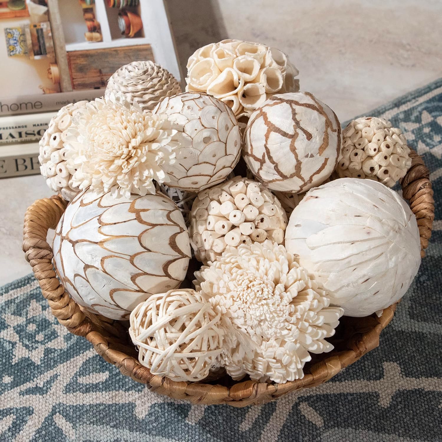 ANDALUCA Decorative Balls Bowl Filler White Cream