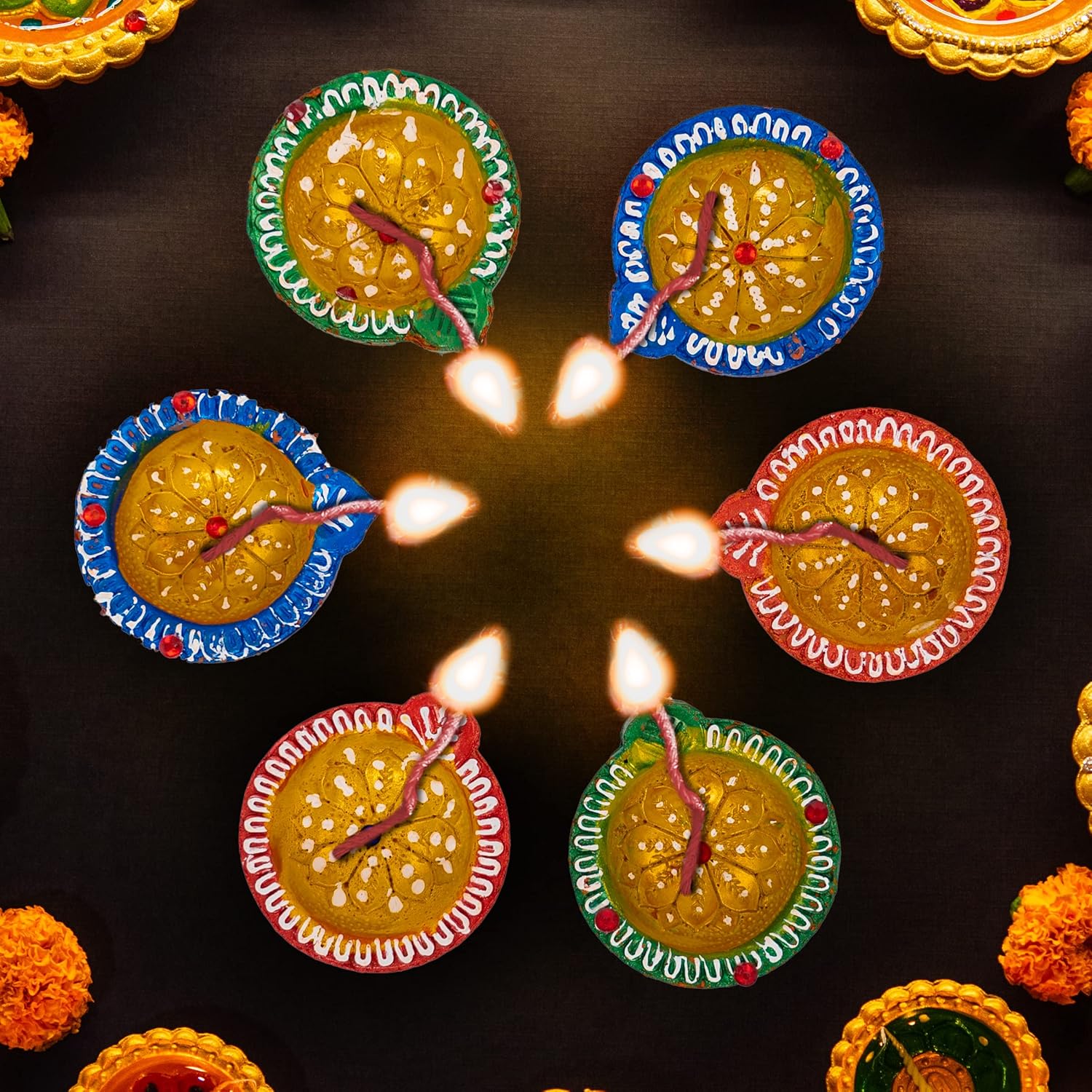 Tarini Gallery Earthen Diya Set of 6 Circle Shape