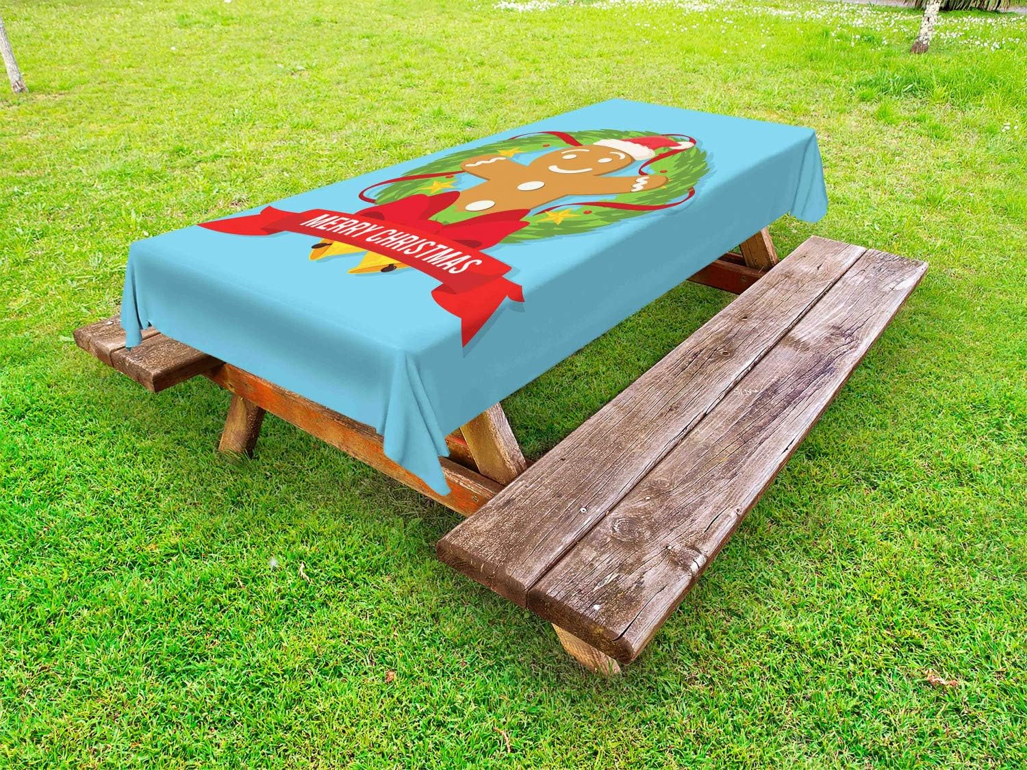 Ambesonne Christmas Tablecloth with Noel Wreath and Bells