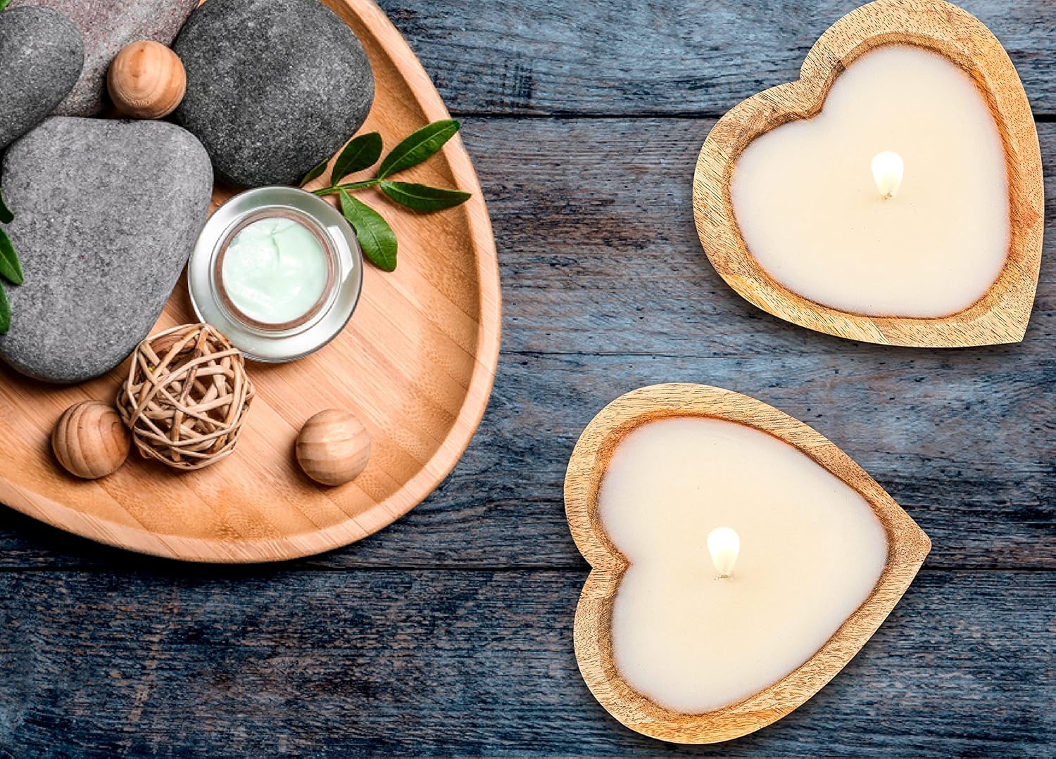 Heart Shaped Wooden Bowl Candle with 3 Wicks 5 oz