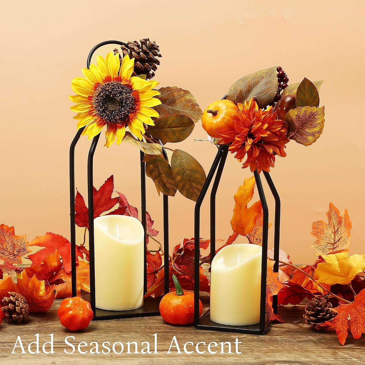 Perfnique Modern Farmhouse Lantern Decor Set of 2 Black Metal