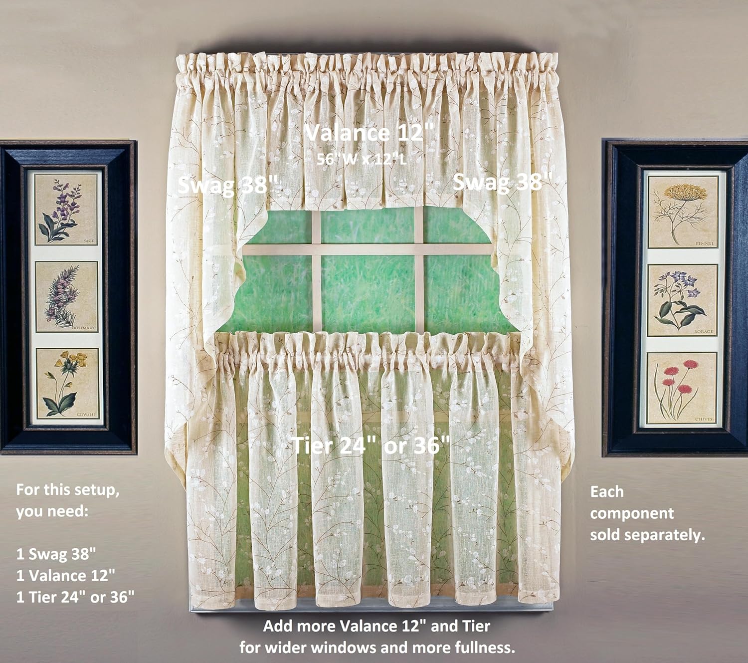 Todays Curtain Willow Faux Linen Print Swag 38 Inch Pair