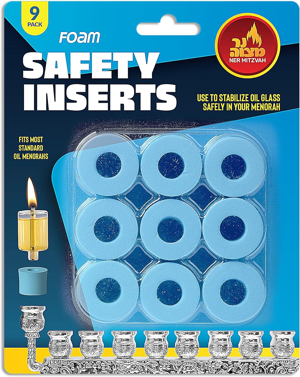 Ner Mitzvah Safety Foam Inserts for Oil Candle Cups 9 Pack