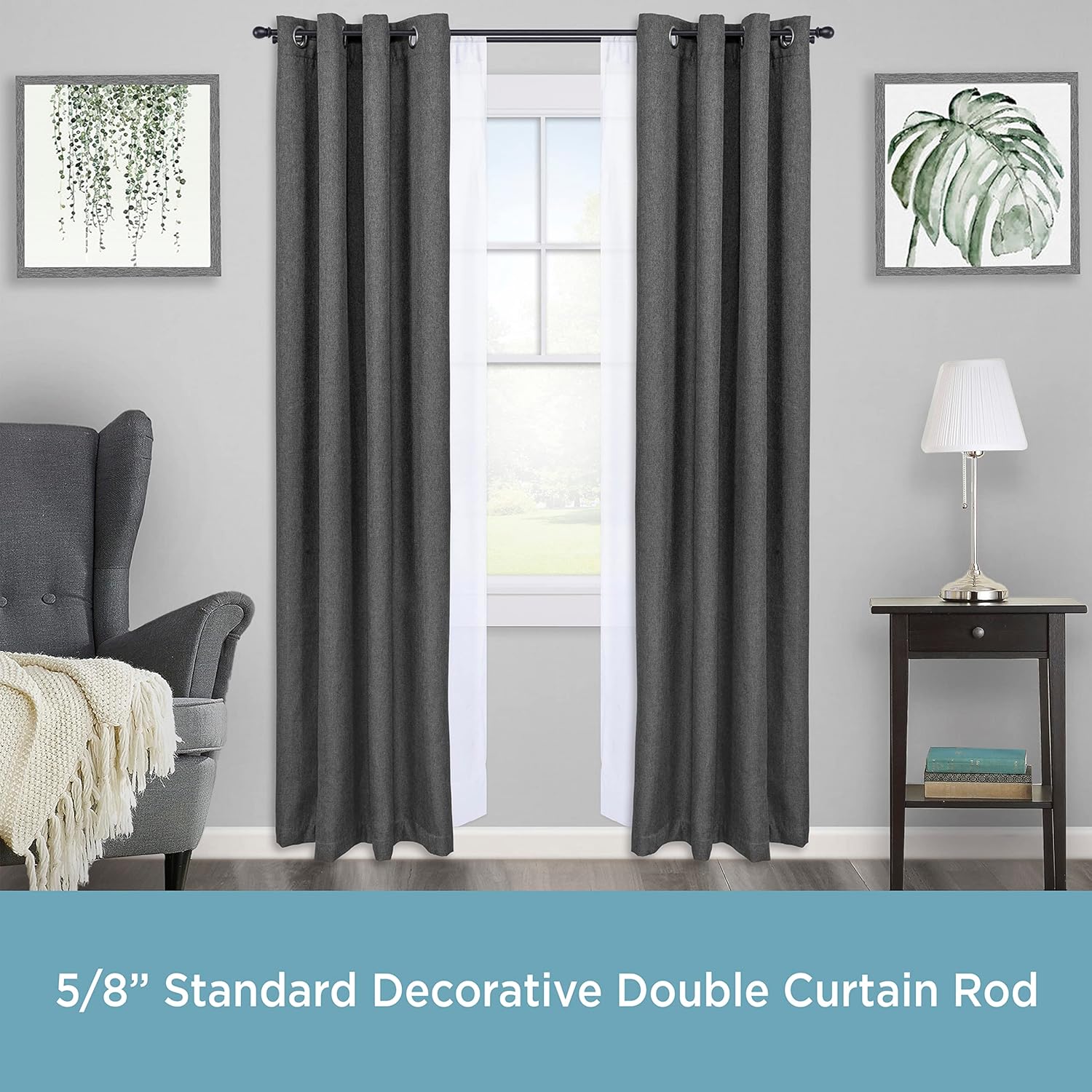 Kenney KN85000 Scroll Ball Window Double Curtain Rod Black 58 Diameter