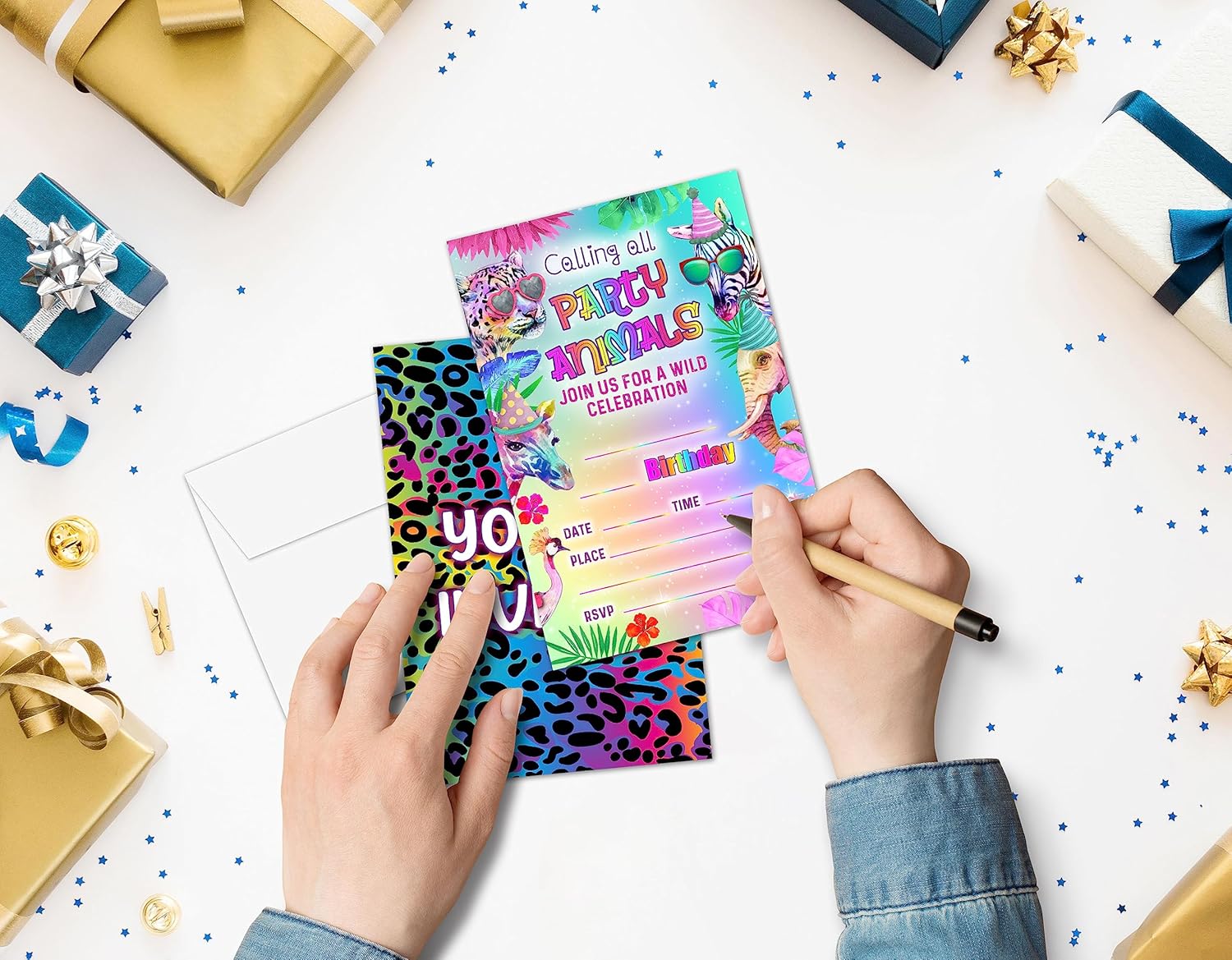 Rainbow Cheetah Birthday Invites for Kids