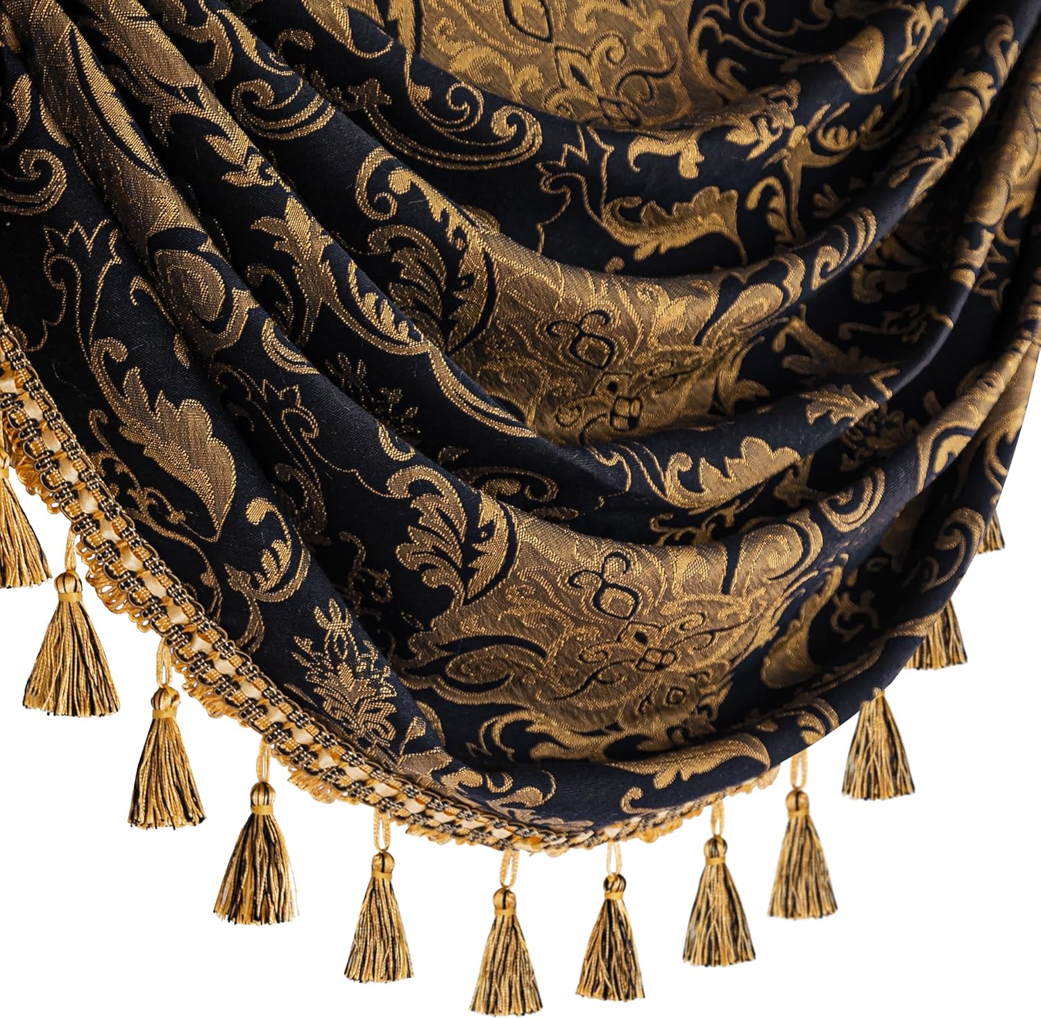 Loom and Mill Luxury Waterfall Valance 59 Inch Black Damask Swag