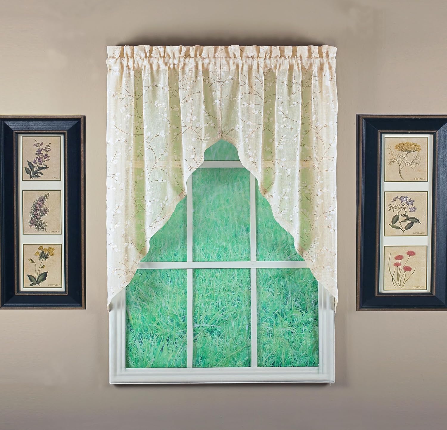 Todays Curtain Willow Faux Linen Print Swag 38 Inch Pair