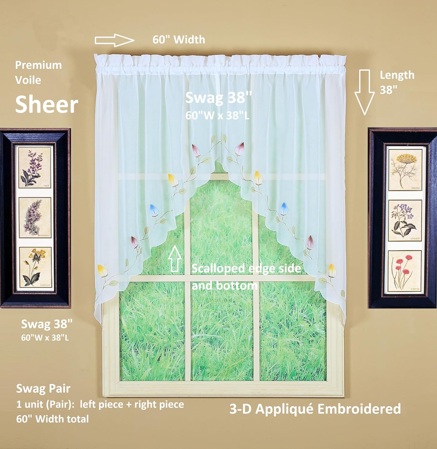Todays Curtain Vineyard 3-D Appliqu Valance 38 White