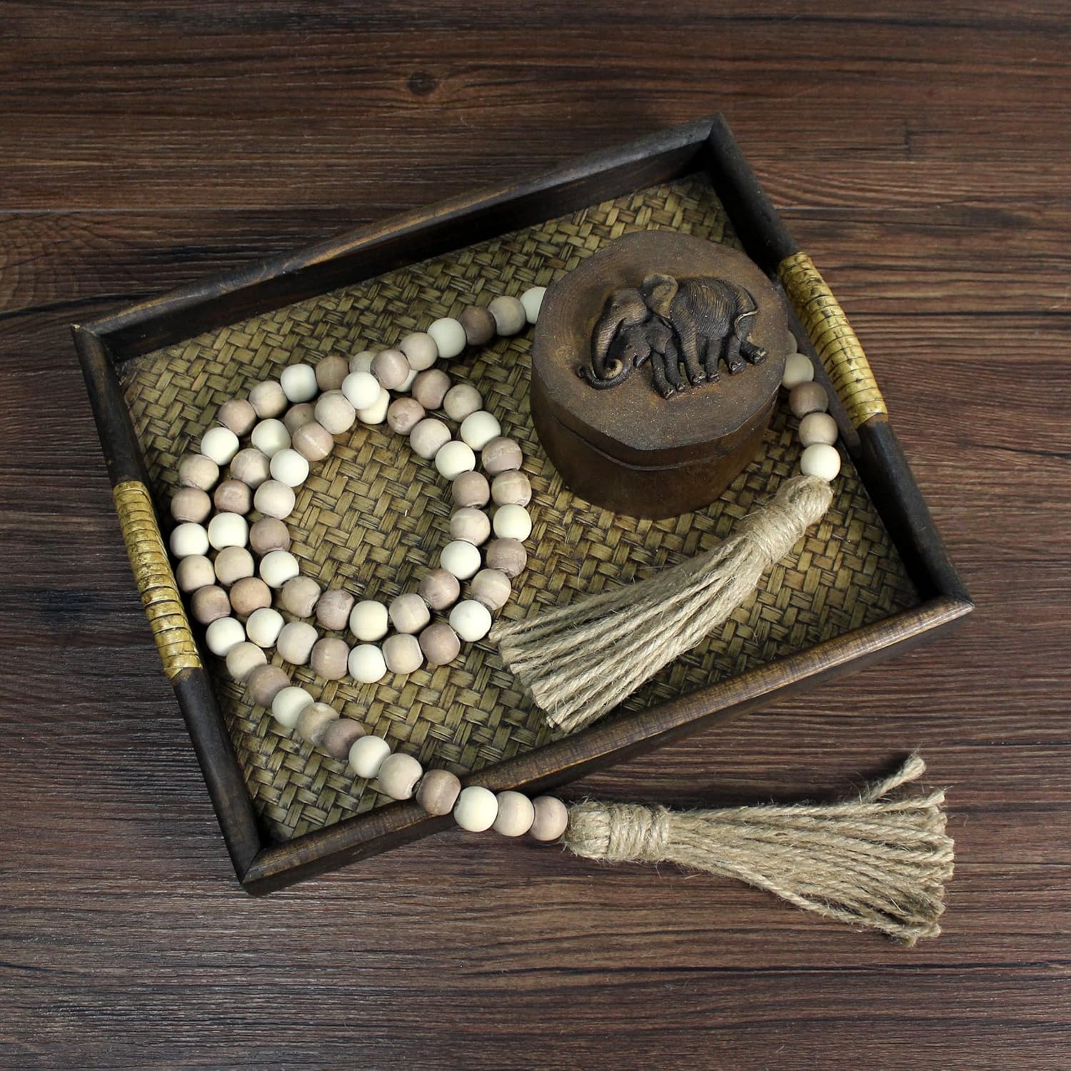 Wood Beads Garland with Tassels Farmhouse Decor Wall Hanging Accent